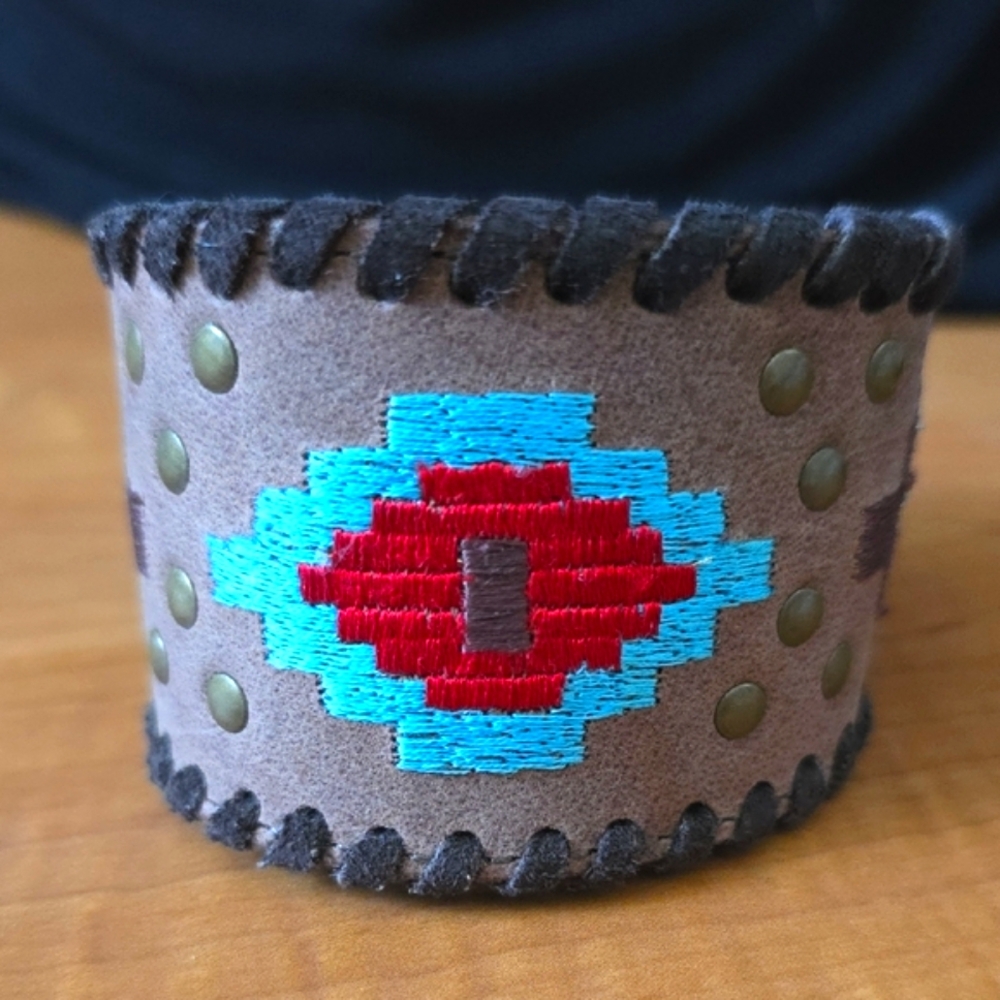 Noble Outfitters Leather Cuff Embroidered  Southwestern Adjustable Cuff